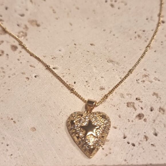 New FP 18K gold Star Heart Layering Necklace - Picture 1 of 7